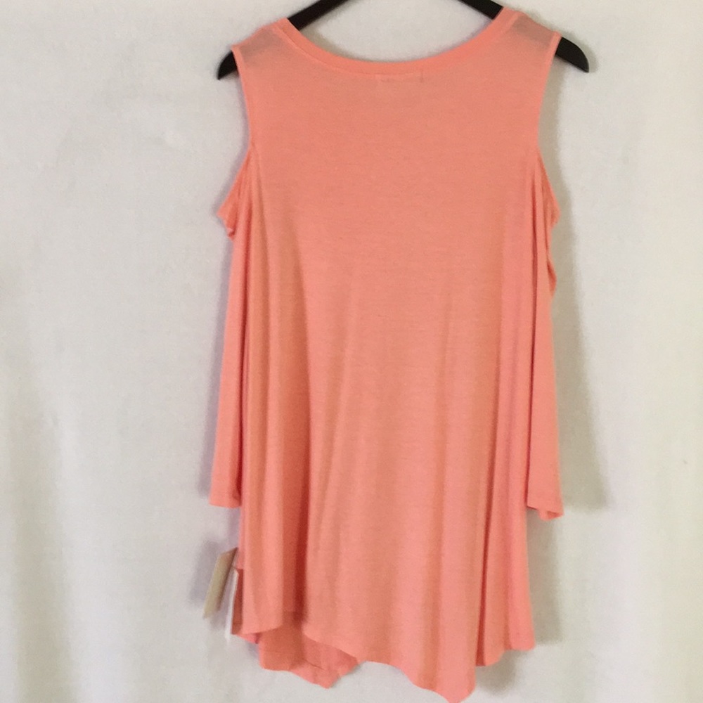 FEVER Cold Shoulder Asymmetrical Peach Amber Top L - Picture 5 of 6